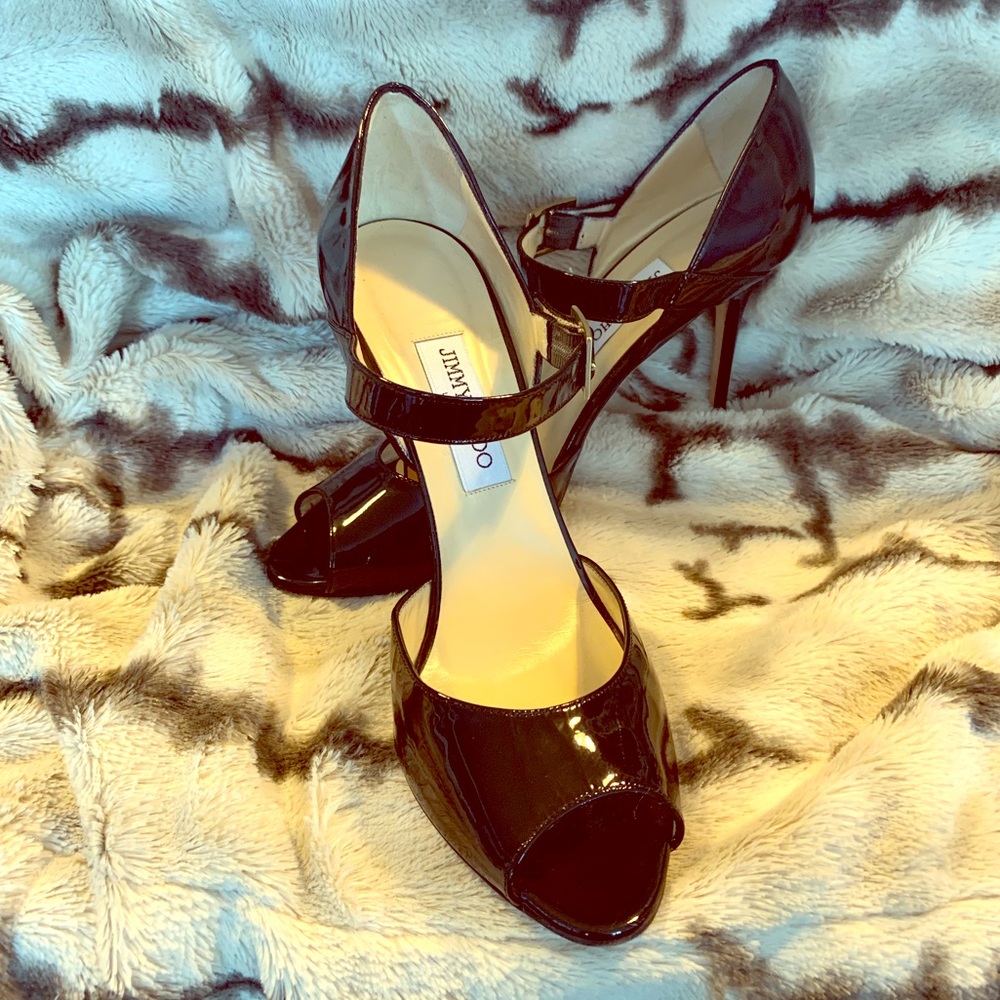 Jimmy Choo Patent Leather Peep Toe Mary Janes